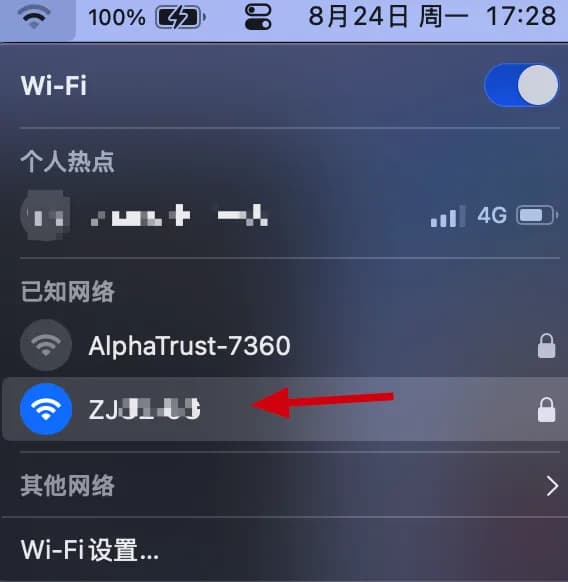 在手机已连接的网络中切换到已配置网段
